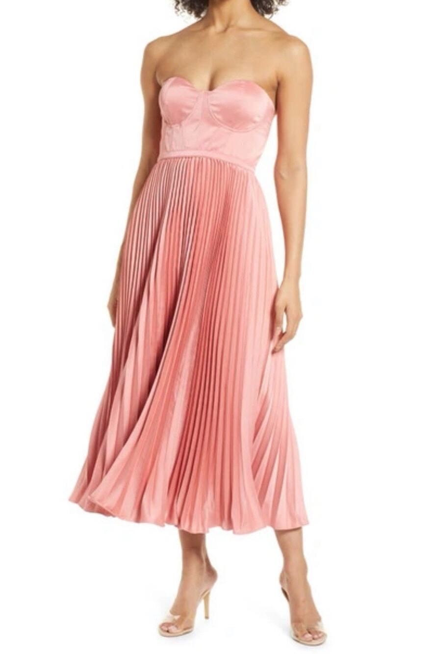 Elle Zeitoune Milan Bustier Pleated Dress Pink S